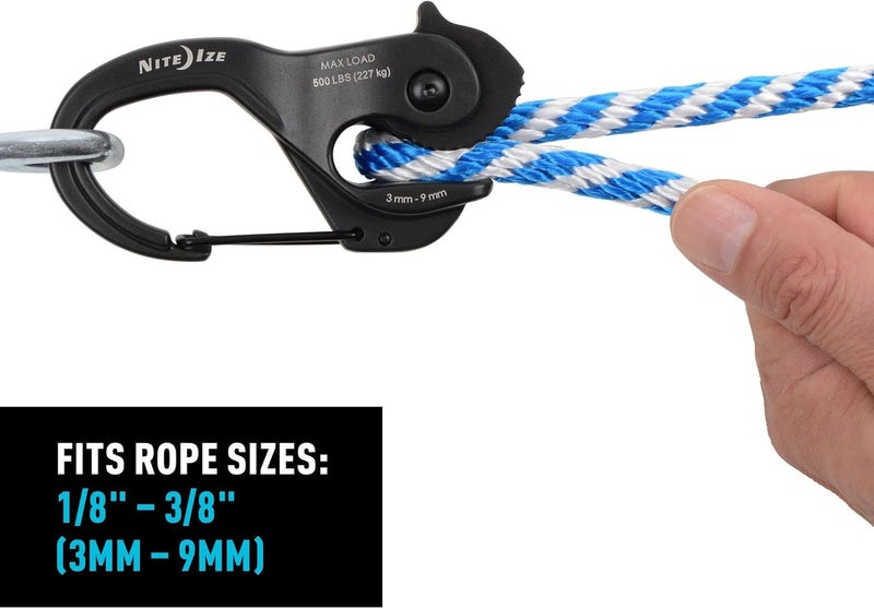 NiteIze CamJam XT Aluminum Rope Tightener - Versatile Tie Down Cam Mechanism with Carabiner Clip - Secure Hiking Gear Essential - Rope Tie Down Accessory - Black/White - Image 4